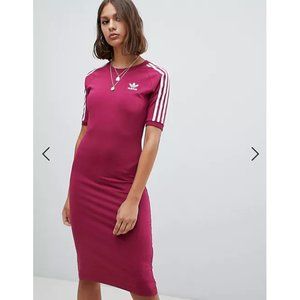 Adidas Originals Three Stripe Midi Dress - Size Extra Small 🩷